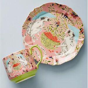 Anthropologie Paige Gemmel Pink and Green Monkey Print Mug